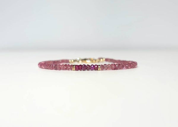 Roze Spinel en Robijn kralenarmband, 14k goldfilled - 925 sterling zilver