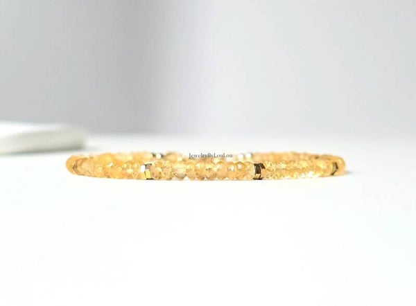 Citrine beaded bracelet, 14k gold-filled - 925 sterling silver