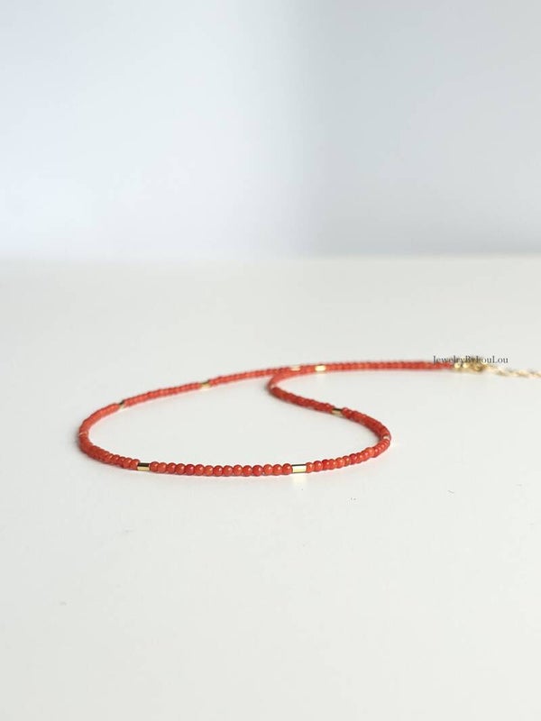 Natuurlijke rode Koraal kralen ketting 2mm, 14k goldfilled, 925 sterling zilver