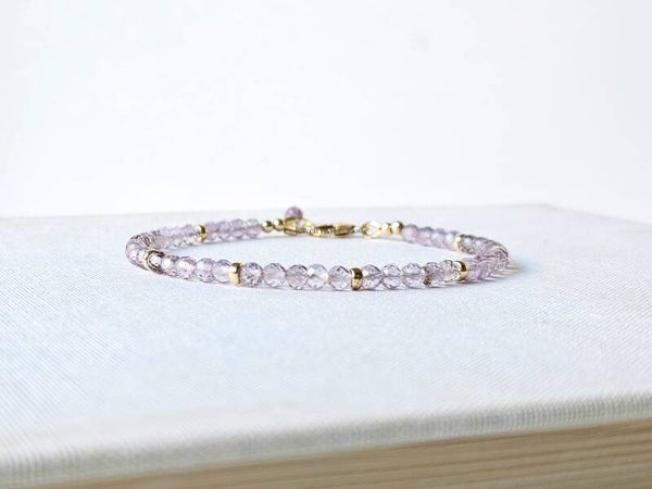 Pink Amethyst beaded bracelet 3mm, 14k gold-filled - 925 sterling silver