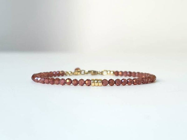 Malaya Granaat kralenarmband, 14k goldfilled - 925 sterling zilver