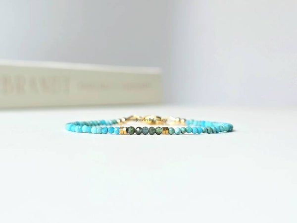 Turquoise and Tourmaline beaded bracelet 2mm, 14k gold-filled - 925 sterling silver