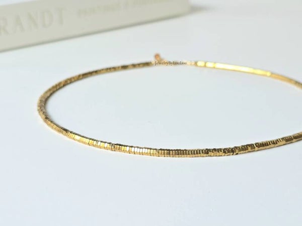 Hematite beaded choker necklace, 14k goldfilled, 925 sterling zilver