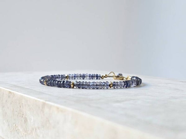 Iolite bead bracelet, 14k gold-filled - 925 sterling silver