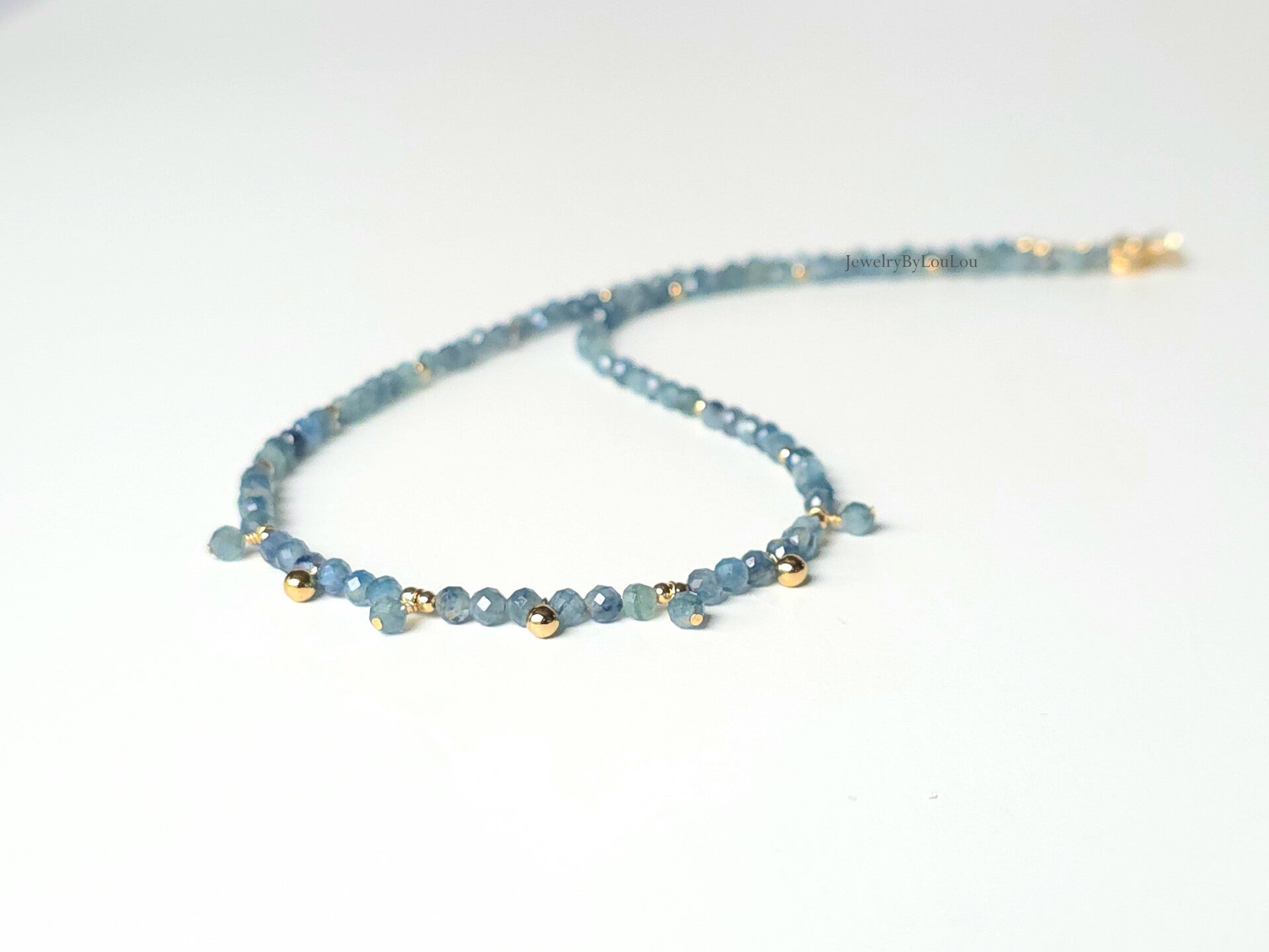 Kyaniet kralen ketting 3mm, 14k goldfilled - 925 sterling zilver
