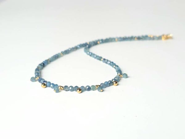 Kyaniet kralen ketting 3mm, 14k goldfilled - 925 sterling zilver