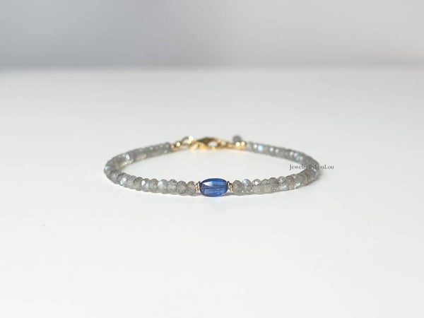 Labradoriet en Kyaniet kralen armband, 14k goldfilled - 925 sterling zilver