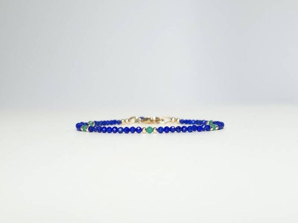 Lapis Lazuli en groene Onyx kralen armband, 14k goldfilled - 925 sterling zilver