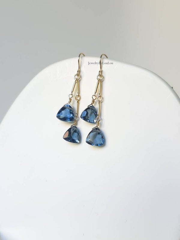 London Blue kwarts oorbellen, 14k goldfilled - 925 sterling zilver