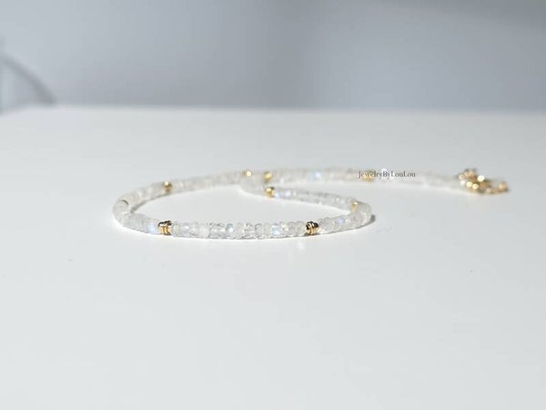 Maansteen kralen ketting 3mm, 14k goldfilled - 925 sterling zilver