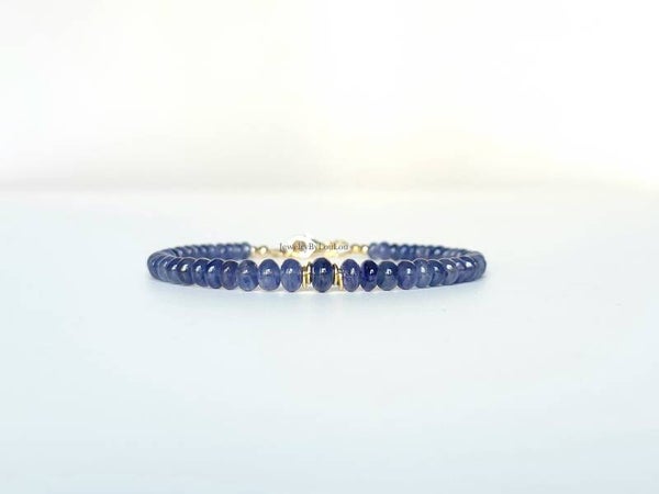 Blauwe Saffier kralen armband, 14k goldfilled - 925 sterling zilver