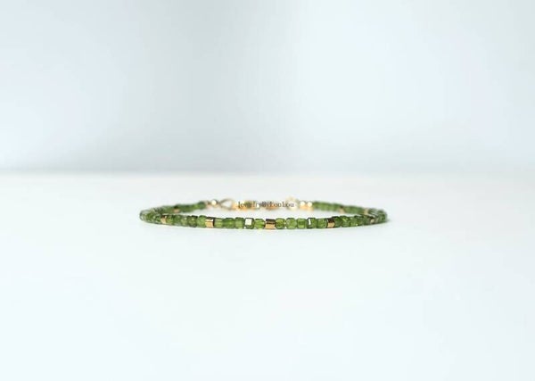 Chroom diopsiet kralenarmband , 14k goldfilled - 925 sterling zilver