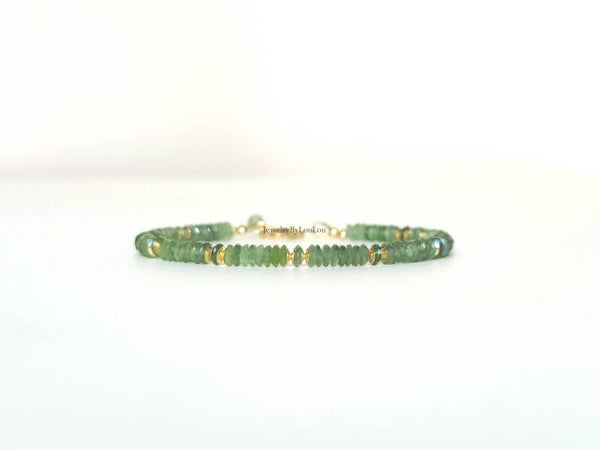 Groene Jade kralen armband, 14k goldfilled - 925 sterling zilver