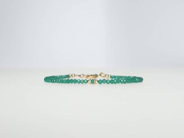 Groene Onyx kralen armband, 14k goldfilled - 925 sterling zilver