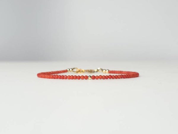 Rode Koraal armband 2mm, 14k goldfilled - 925 sterling zilver