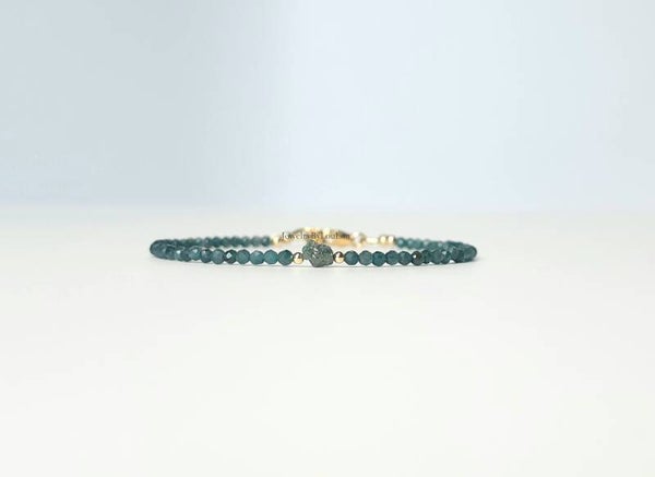 Blauwe Toermalijn en ruwe Diamanten kralen armband 2,5mm, 14k goldfilled - 925 sterling zilver