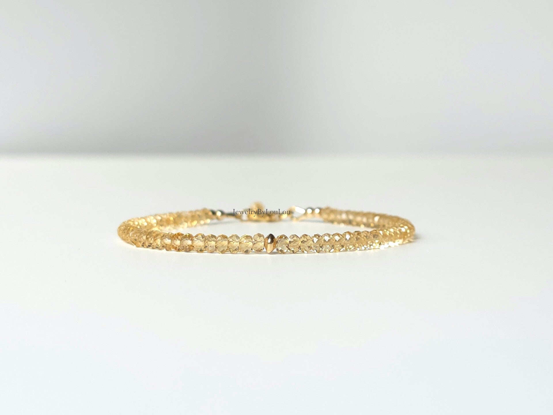 Citrien kralen armband, 14k goldfilled - 925 sterling zilver