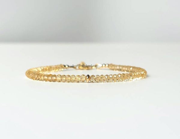 Citrien kralen armband, 14k goldfilled - 925 sterling zilver
