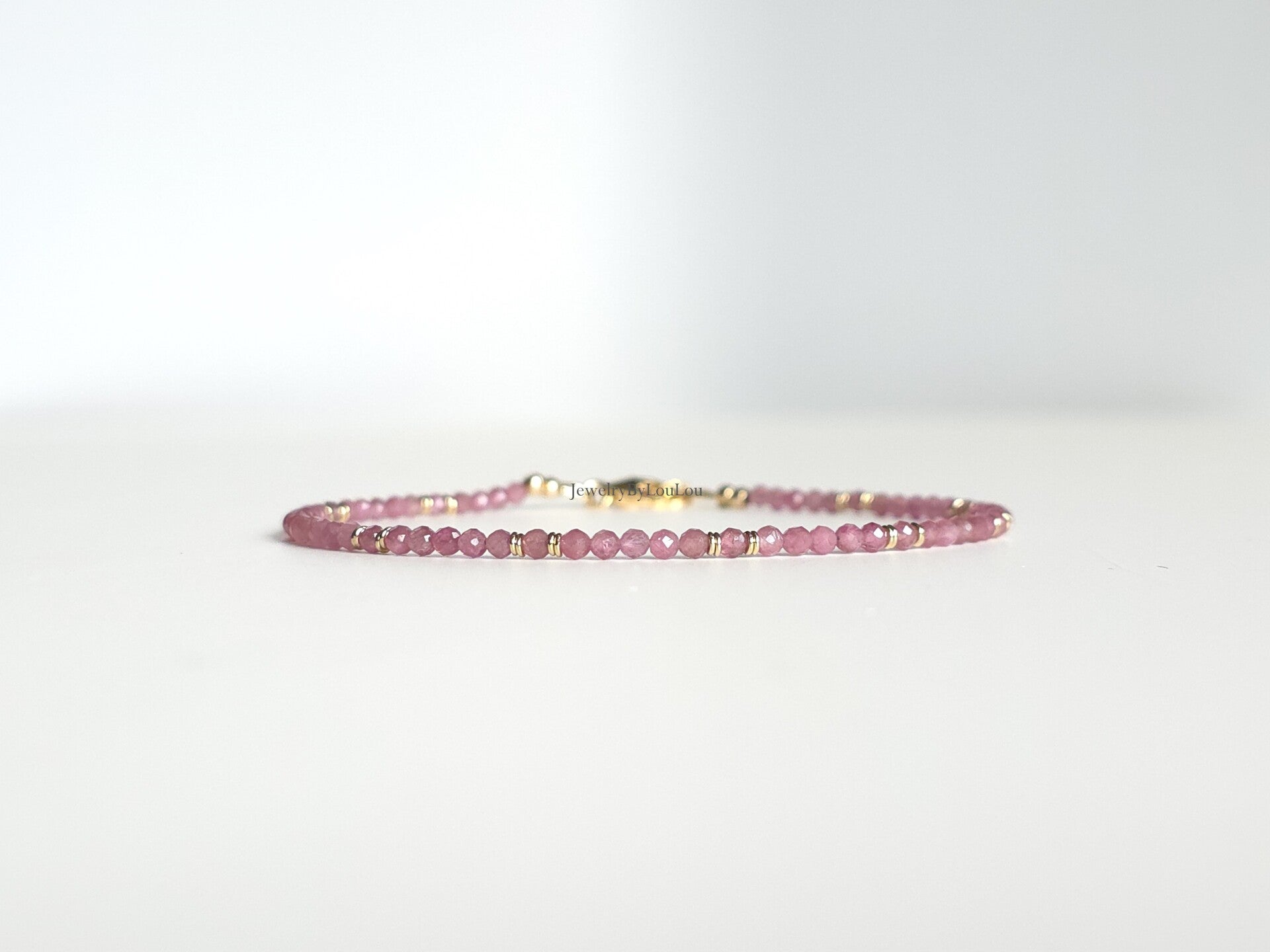 Roze Toermalijn kralenarmband, 14k goldfilled