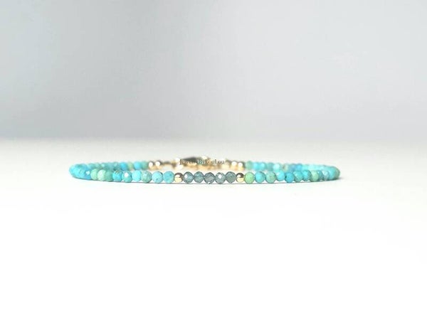Turkoois en Blauwe Toermalijn kralen armband 2mm, 14k goldfilled - 925 sterling zilver