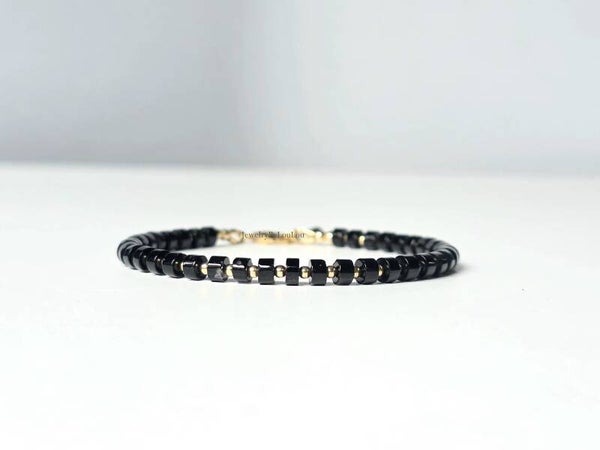 Zwarte Onyx kralen armband, 14k goldfilled - 925 sterling zilver