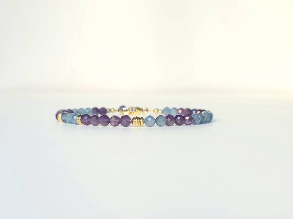 Santa Maria Aquamarijn en Amethist kralen armband, 14k goldfilled - 925 sterling zilver