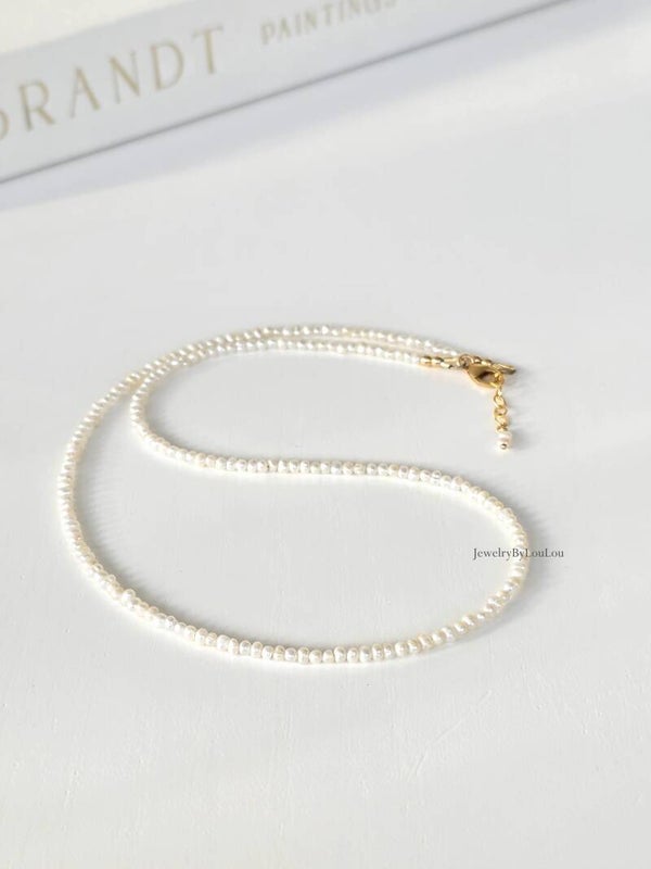 Freshwaterpearl beaded choker necklace, 14k goldfilled, 925 sterling zilver