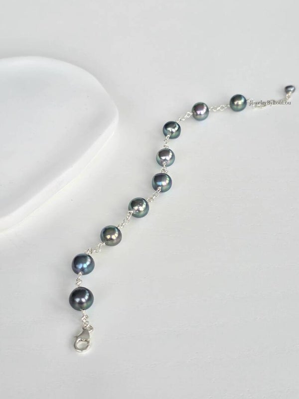 Silver Peacock freshwater pearl bracelet, 925 sterling silver