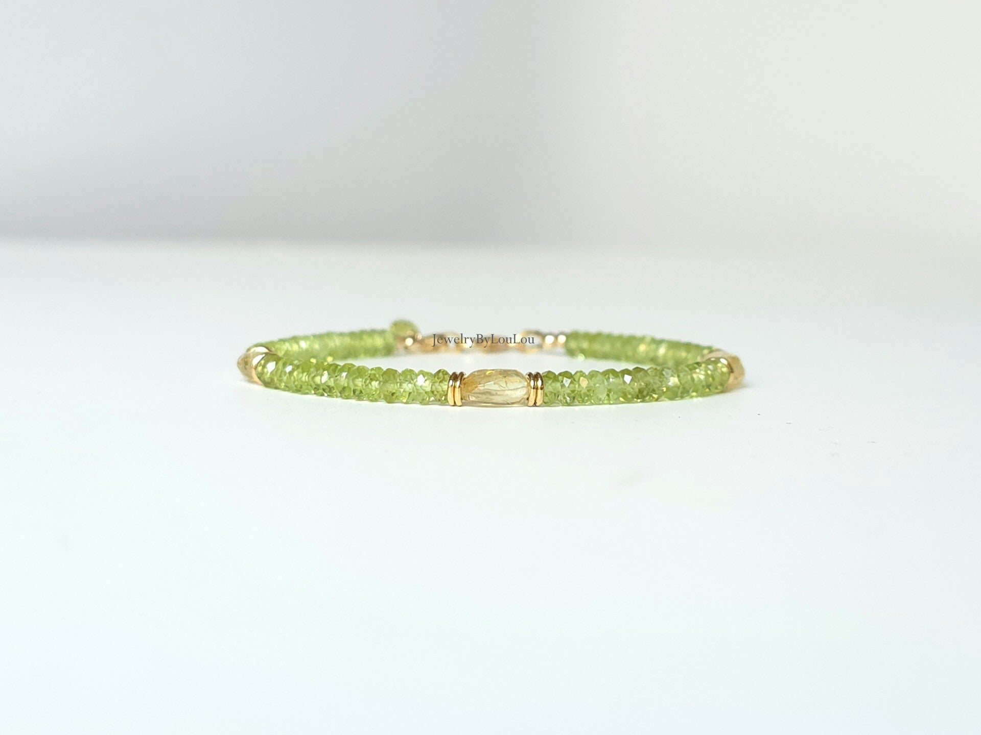 Peridoot en scapoliet kralen armbanden, 14k goldfilled - 925 sterling zilver
