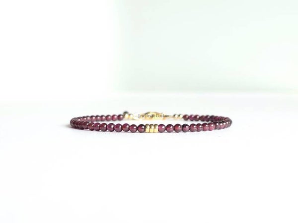 Rhodoliet Granaat kralenarmband 3mm, 14k goldfilled - 925 sterling zilver