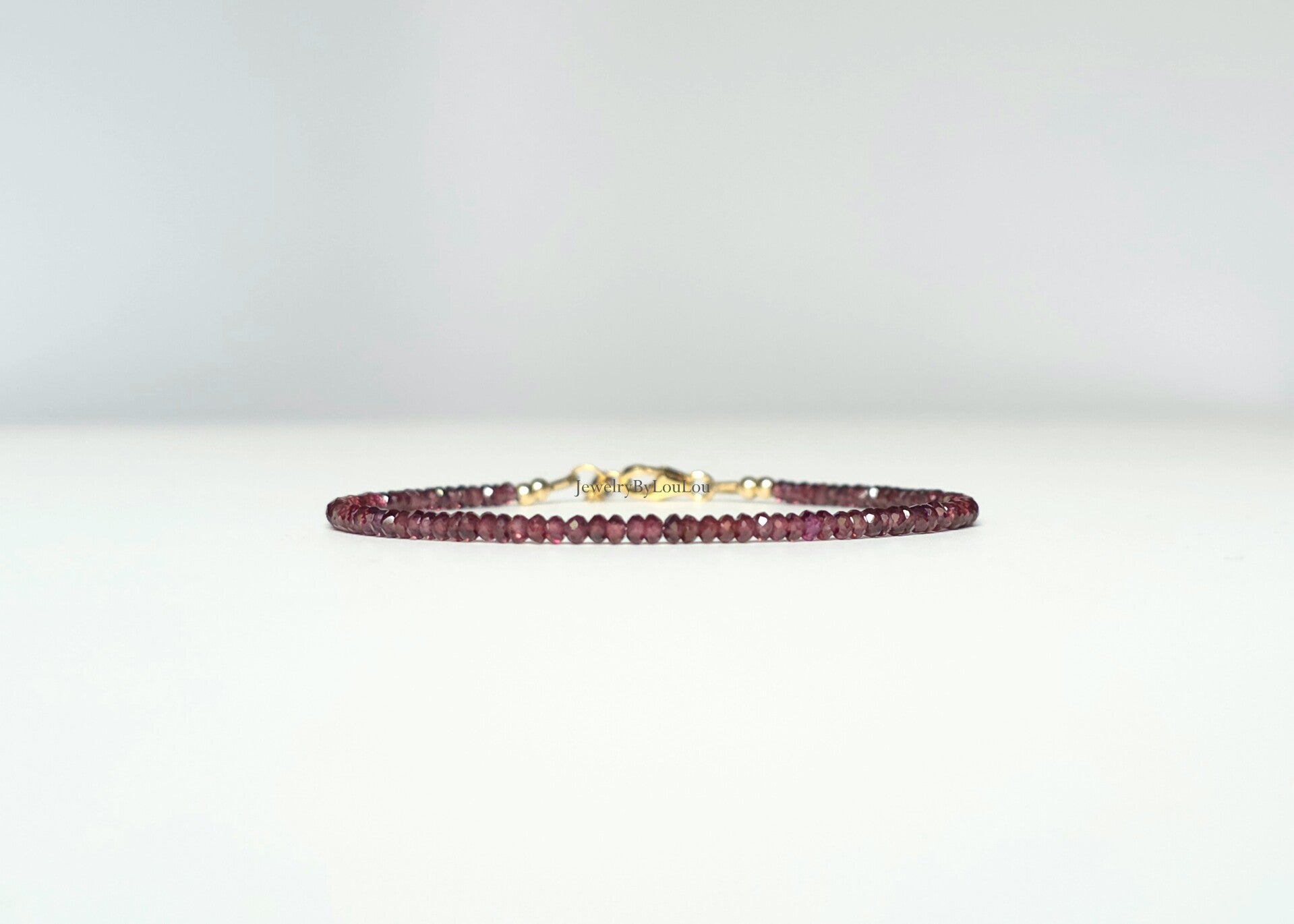 Rode Granaat kralenarmband, 14k goldfilled - 925 sterling zilver