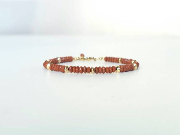 Rode jaspis kralenarmband, 14k goldfilled - 925 sterling zilver