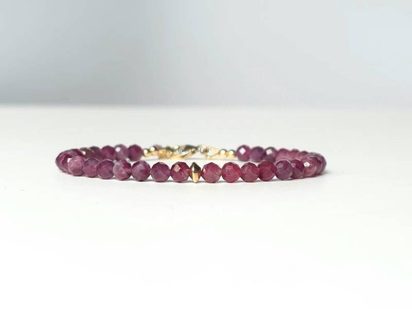 Roze Rubelliet Toermalijn kralen armband 4mm, 14k goldfilled - 925 sterling zilver
