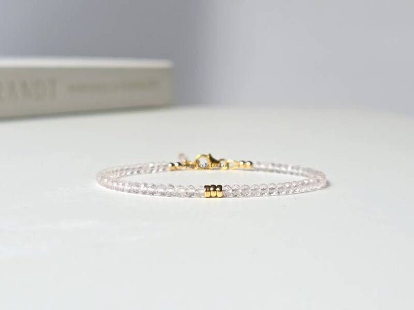 Rose quartz beaded bracelet, 14k gold-filled - 925 sterling silver