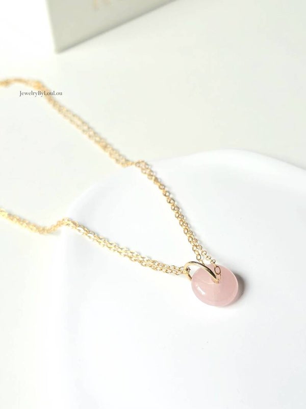 Rose quartz necklace, 14k goldfilled, 925 sterling zilver