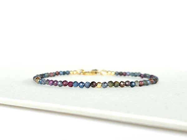 Ruby-Fuchsite in Kyanite beaded bracelet 3mm, 14k gold-filled - 925 sterling silver