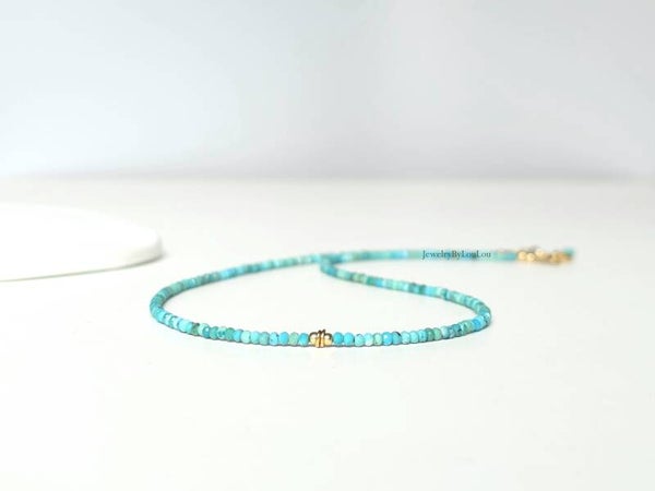 Turkoois choker ketting 2mm, 14k goldfilled - 925 sterling zilver