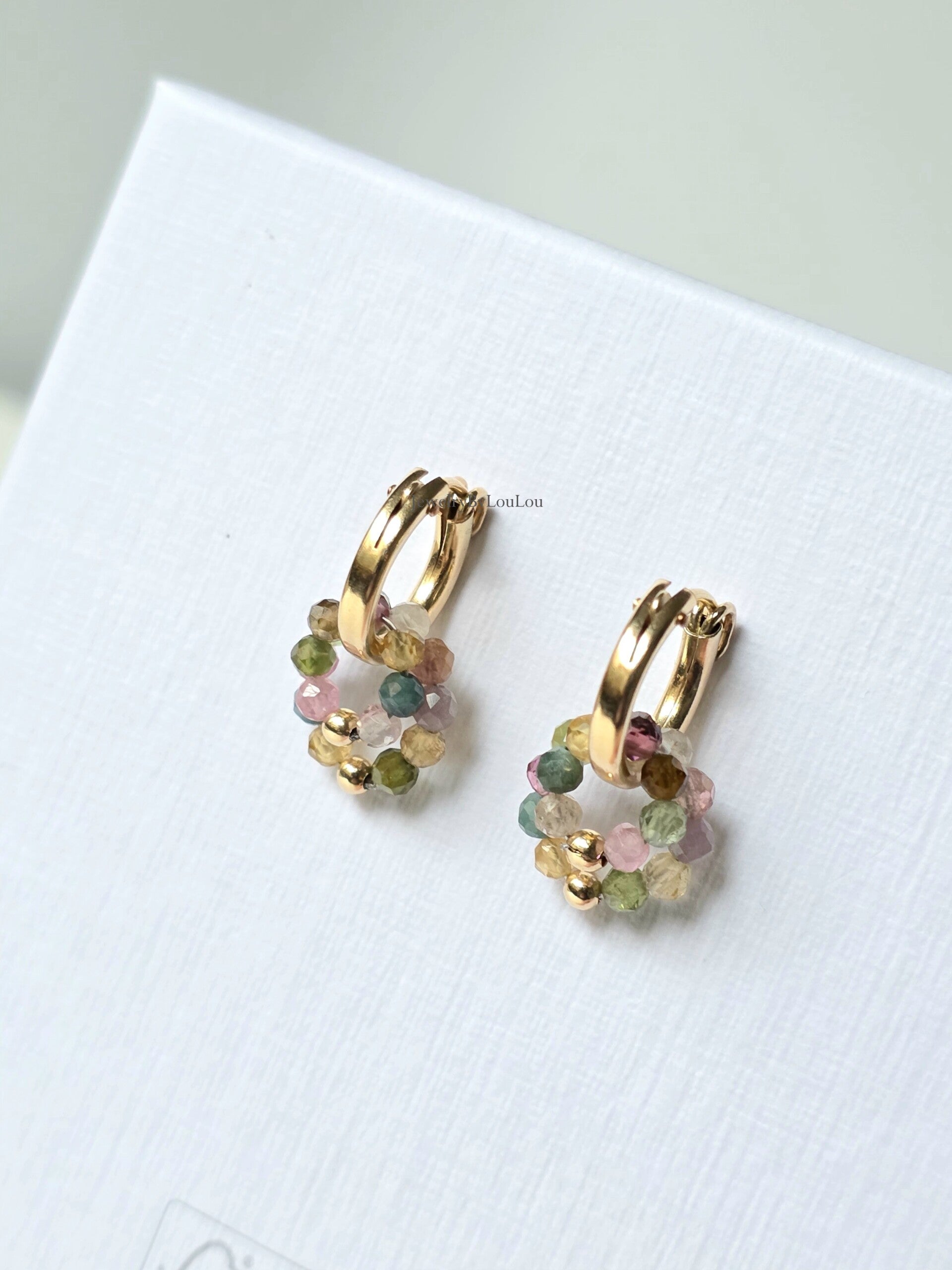 Multi Tourmaline earrings - hoops, 14k gold-filled - 925 sterling silver