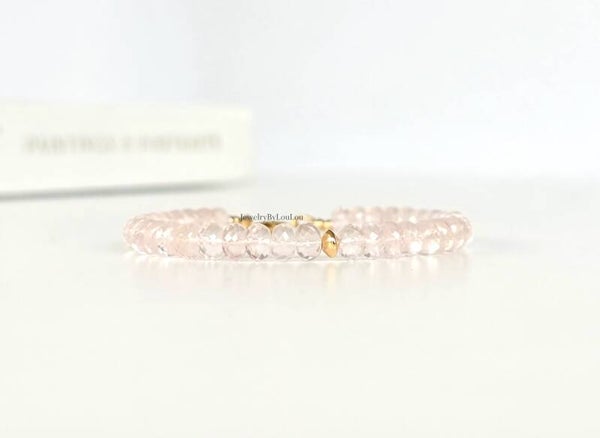 Rose quartz beaded bracelet, 14k gold-filled - 925 sterling silver