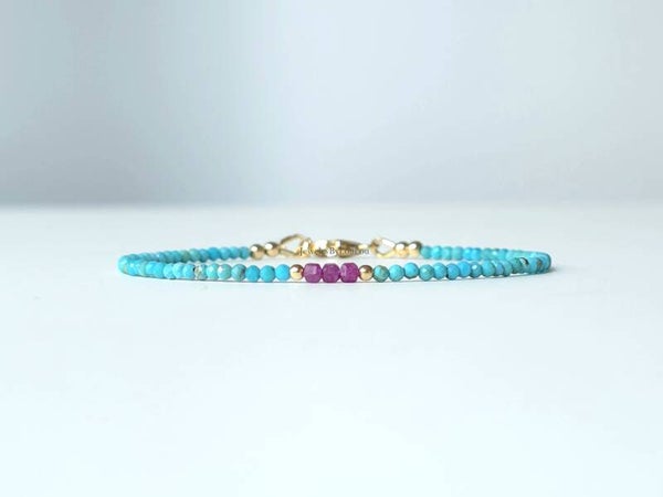 Turkoois en Robijn armband 2mm, 14k goldfilled - 925 sterling zilver