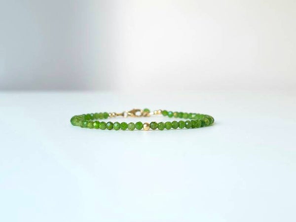 Chroom diopsiet kralen armband, 14k goldfilled - 925 sterling zilver