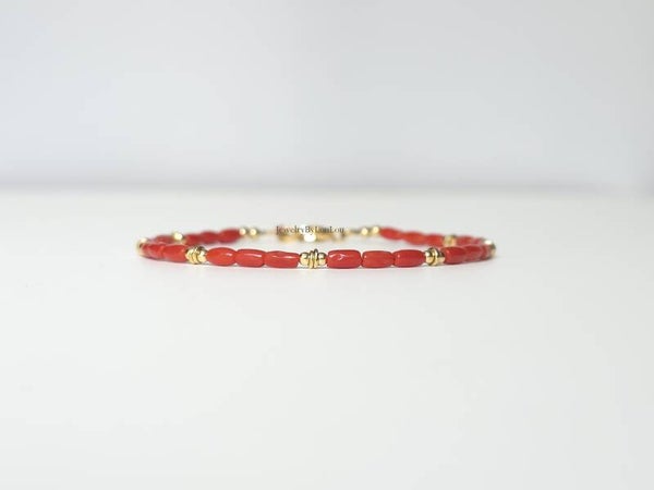 Rode Koraal kralenarmband, 14k goldfilled - 925 sterling zilver