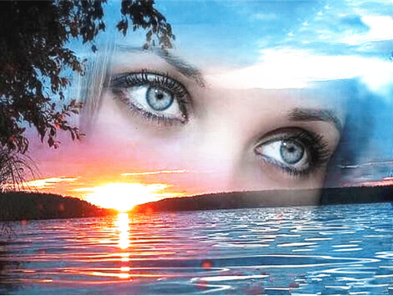 Diamond painting gezicht boven water