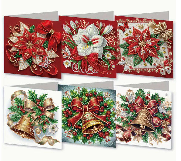 Kerstkaartenset kerststerren/kerstbellen