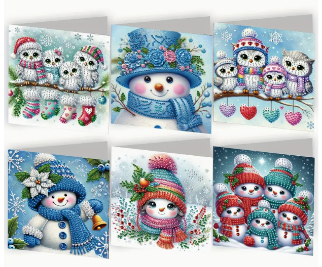 Kerstkaartenset sneeuwpopjes/uilen