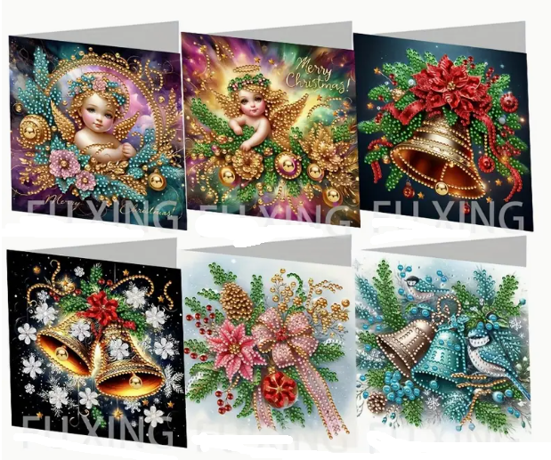 Kerstkaartenset engeltjes/kerstbellen