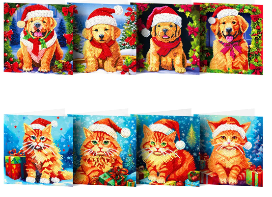 Kerstkaartenset hondjes/poesjes