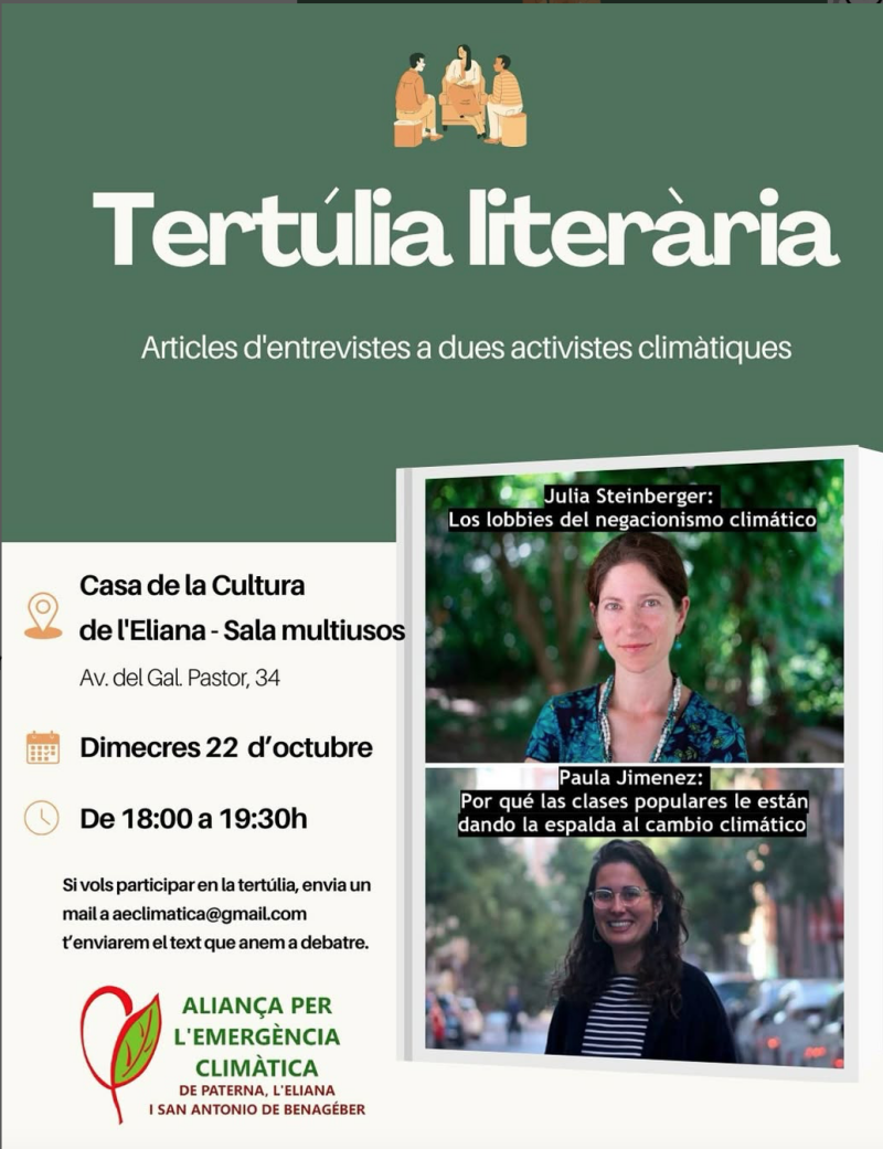 Poster tertulia Julia Steinberger y Paula Jimenez