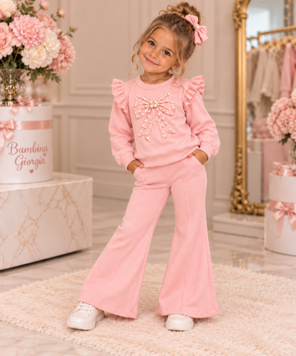 Luxury set strik met parels roze
