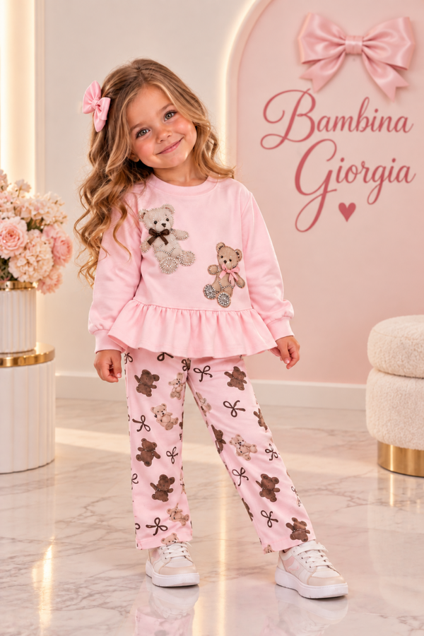 Luxury legging set beertjes roze